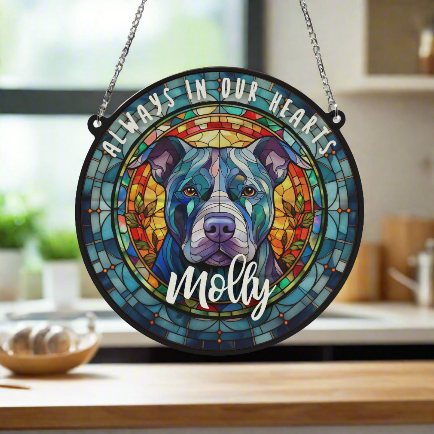 Staffie Memorial Stained Glass Effect Suncatcher