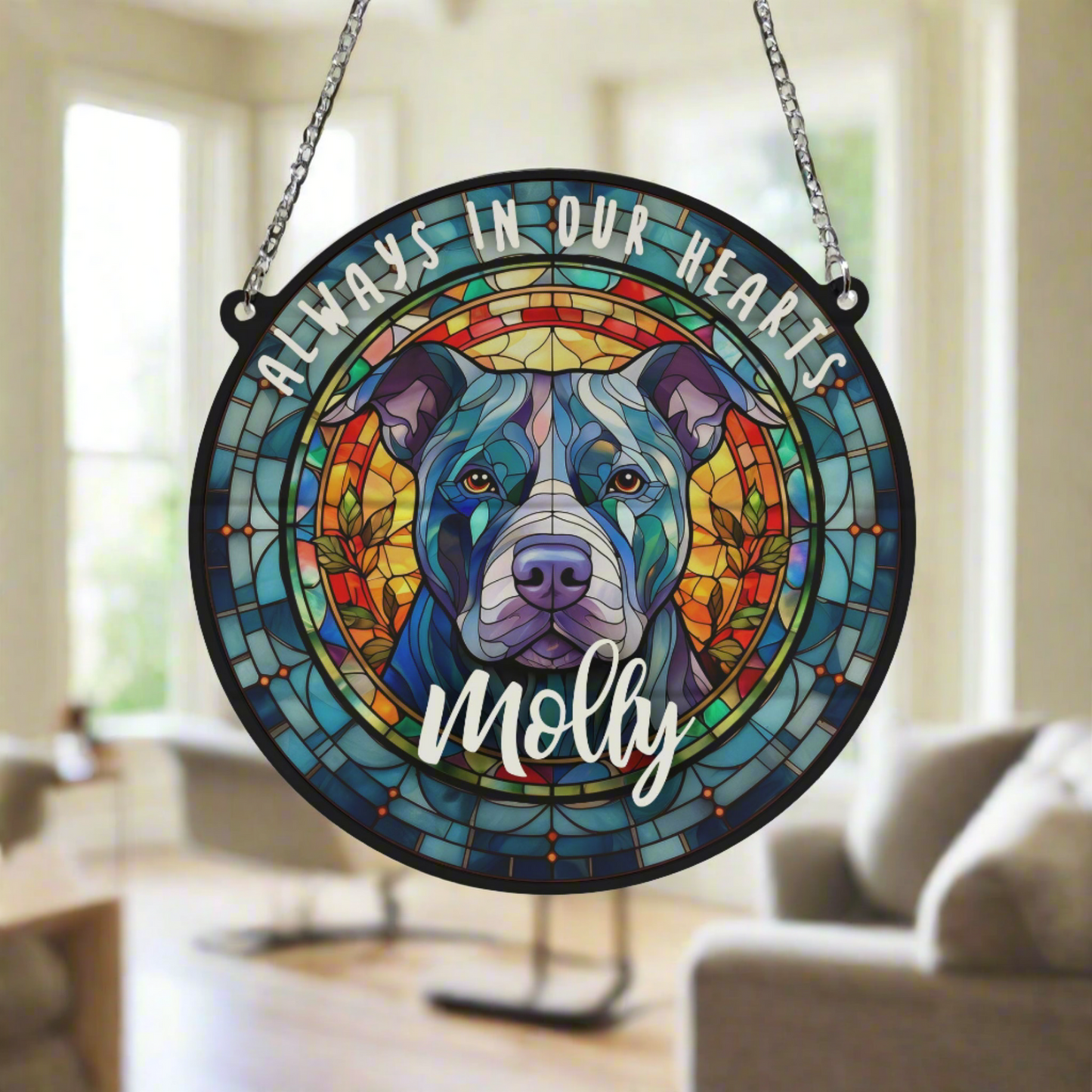 Staffie Memorial Stained Glass Effect Suncatcher