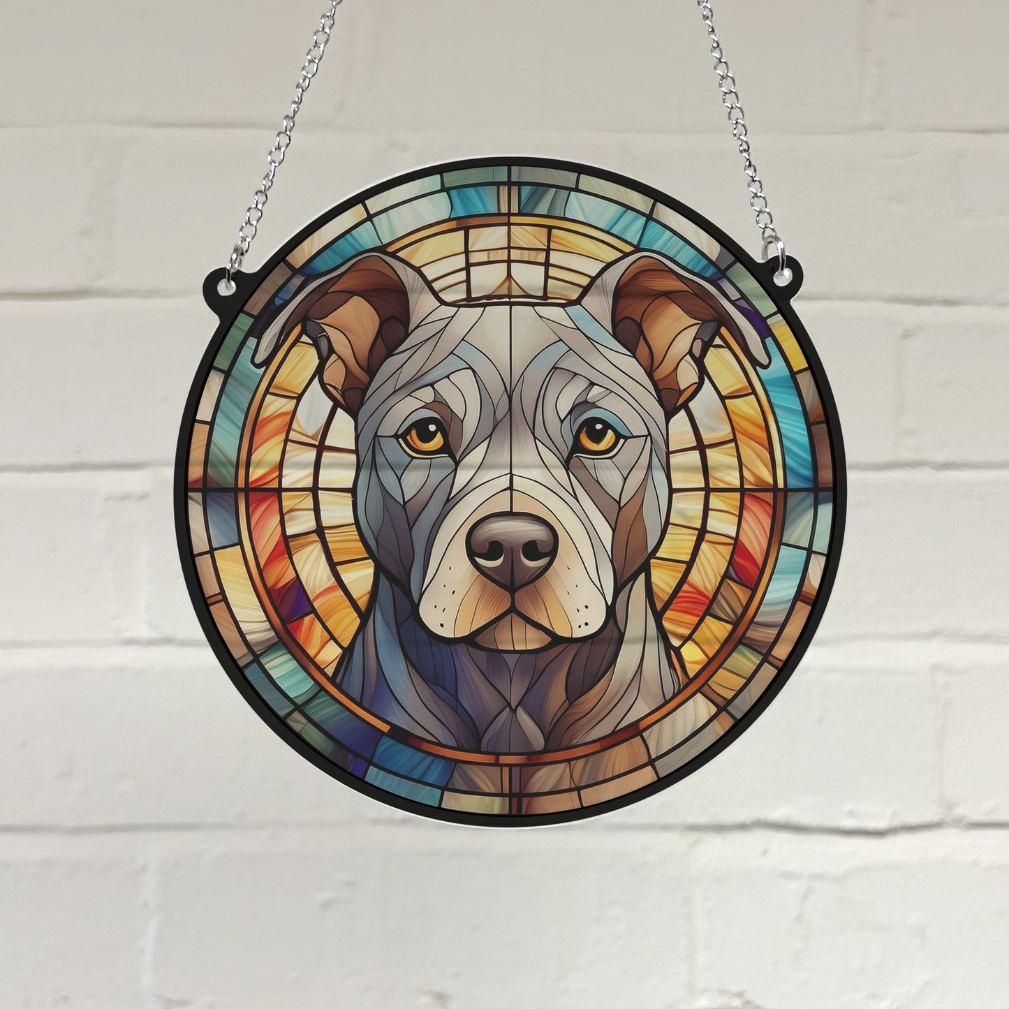 Staffordshire Bull Terrier Grey Stained Glass Effect Suncatcher