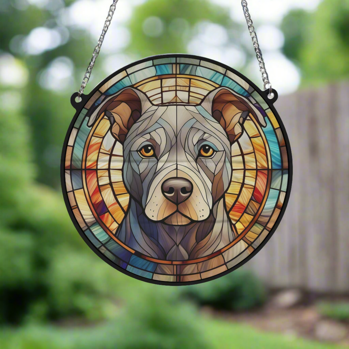 Staffordshire Bull Terrier Grey Stained Glass Effect Suncatcher