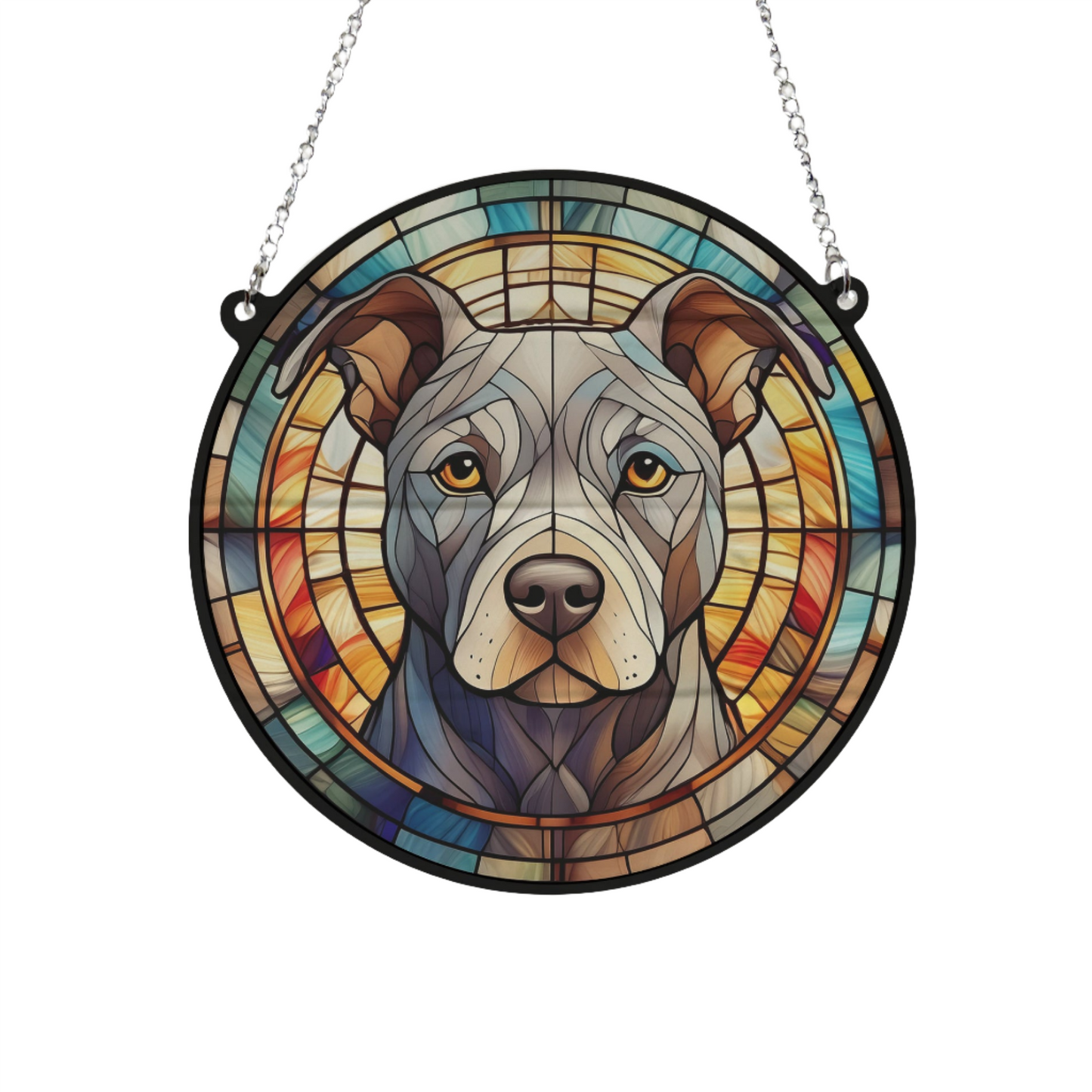 Staffordshire Bull Terrier Grey Stained Glass Effect Suncatcher