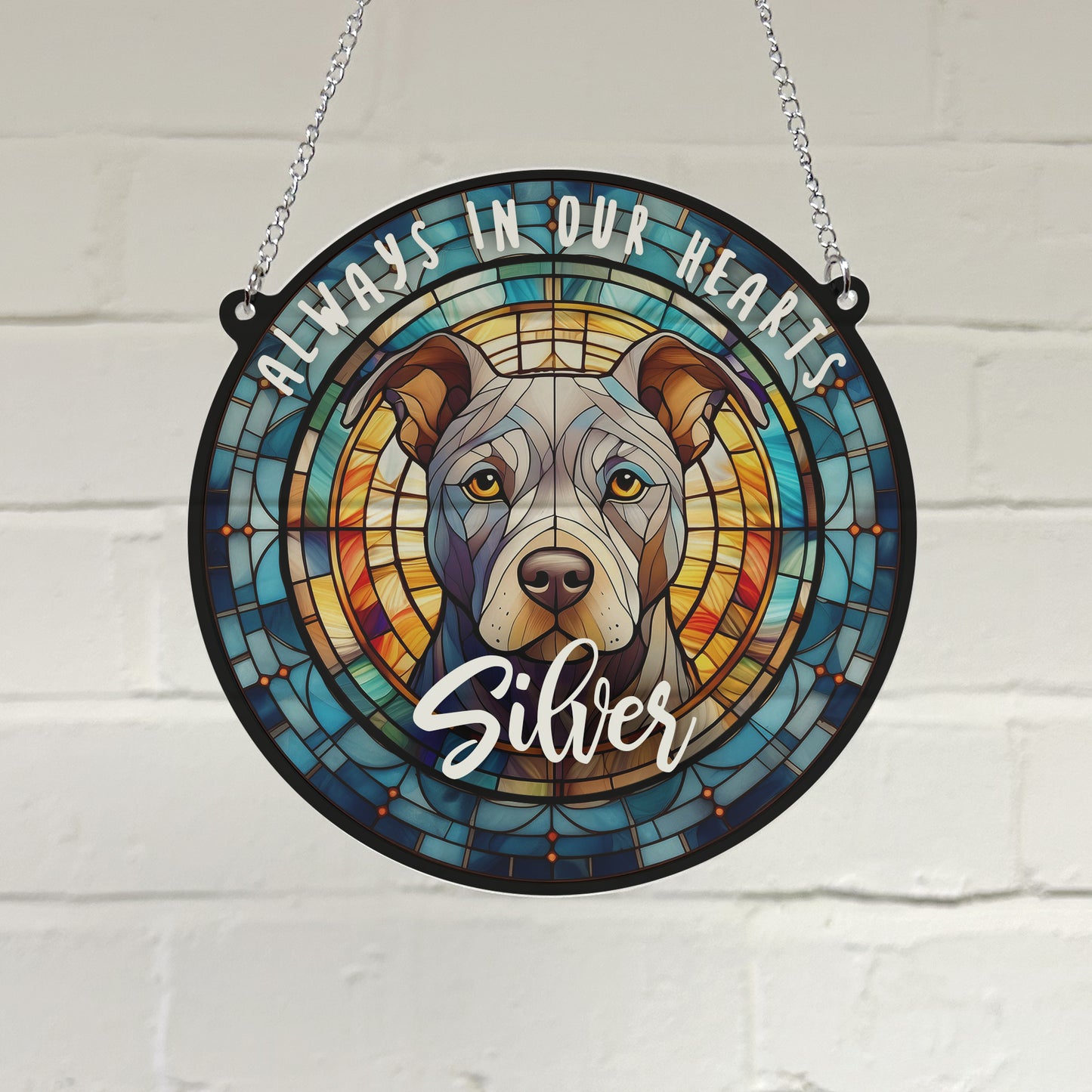 Staffie Grey Memorial Stained Glass Effect Suncatcher