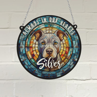 Staffie Grey Memorial Stained Glass Effect Suncatcher