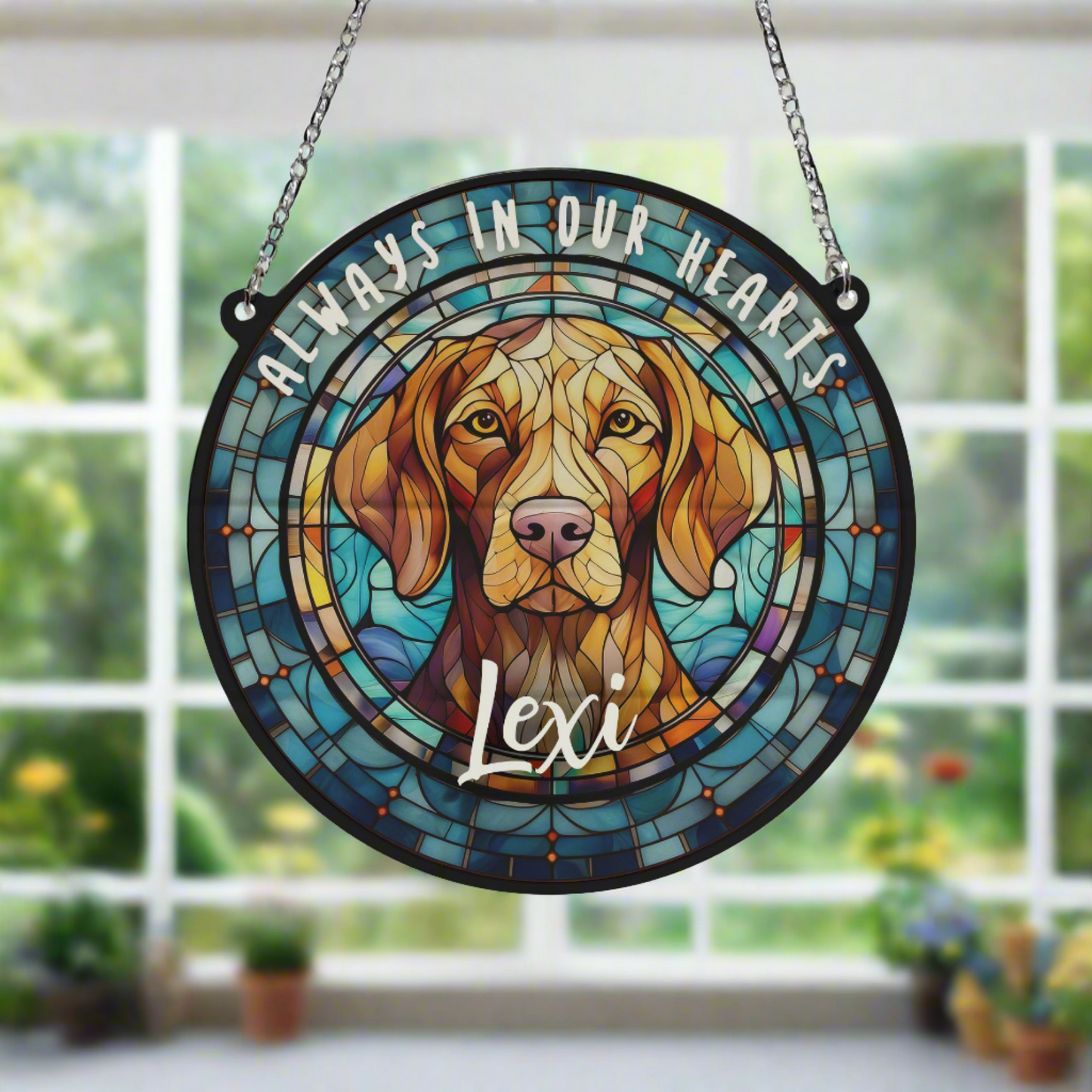 Vizsla Memorial Stained Glass Effect Suncatcher