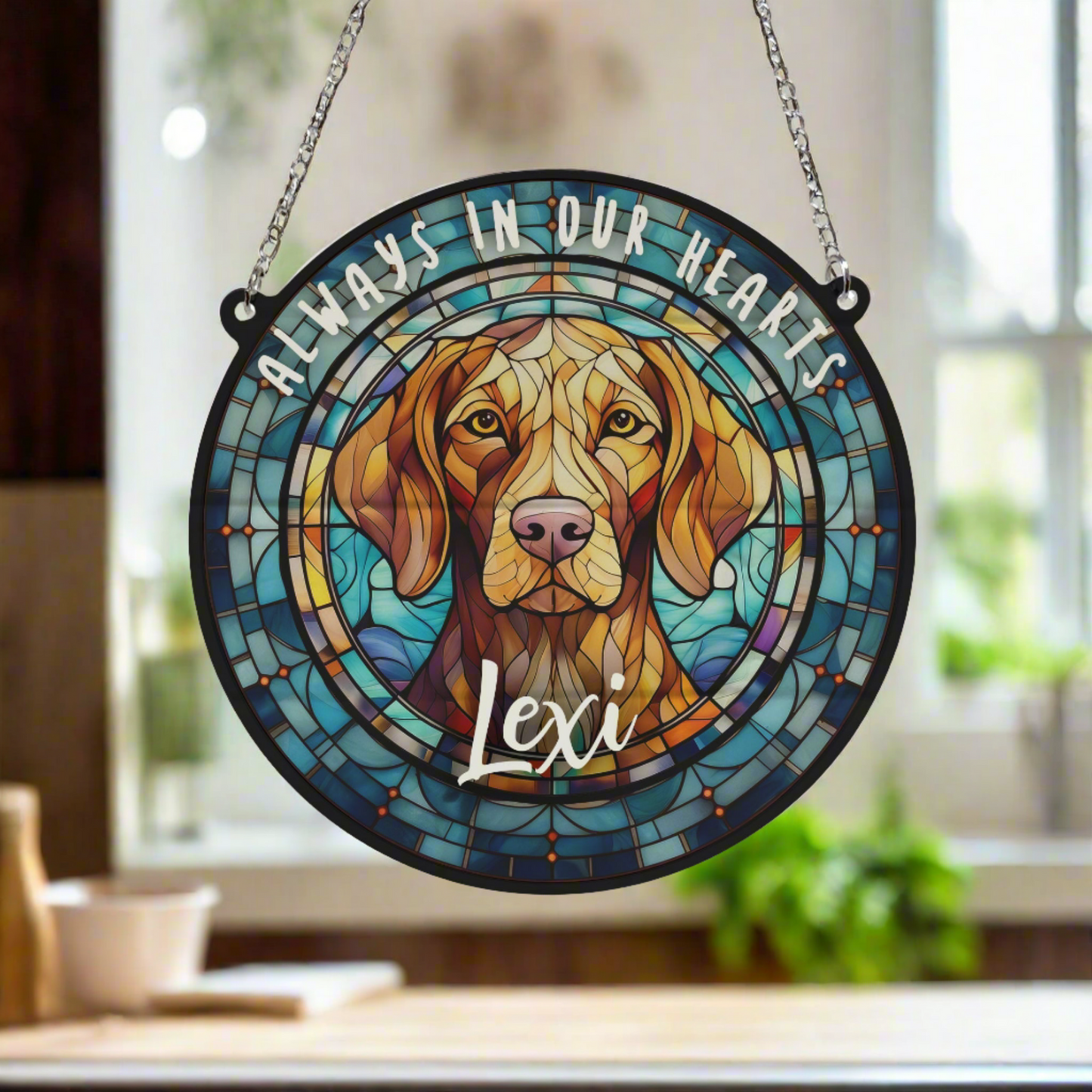 Vizsla Memorial Stained Glass Effect Suncatcher