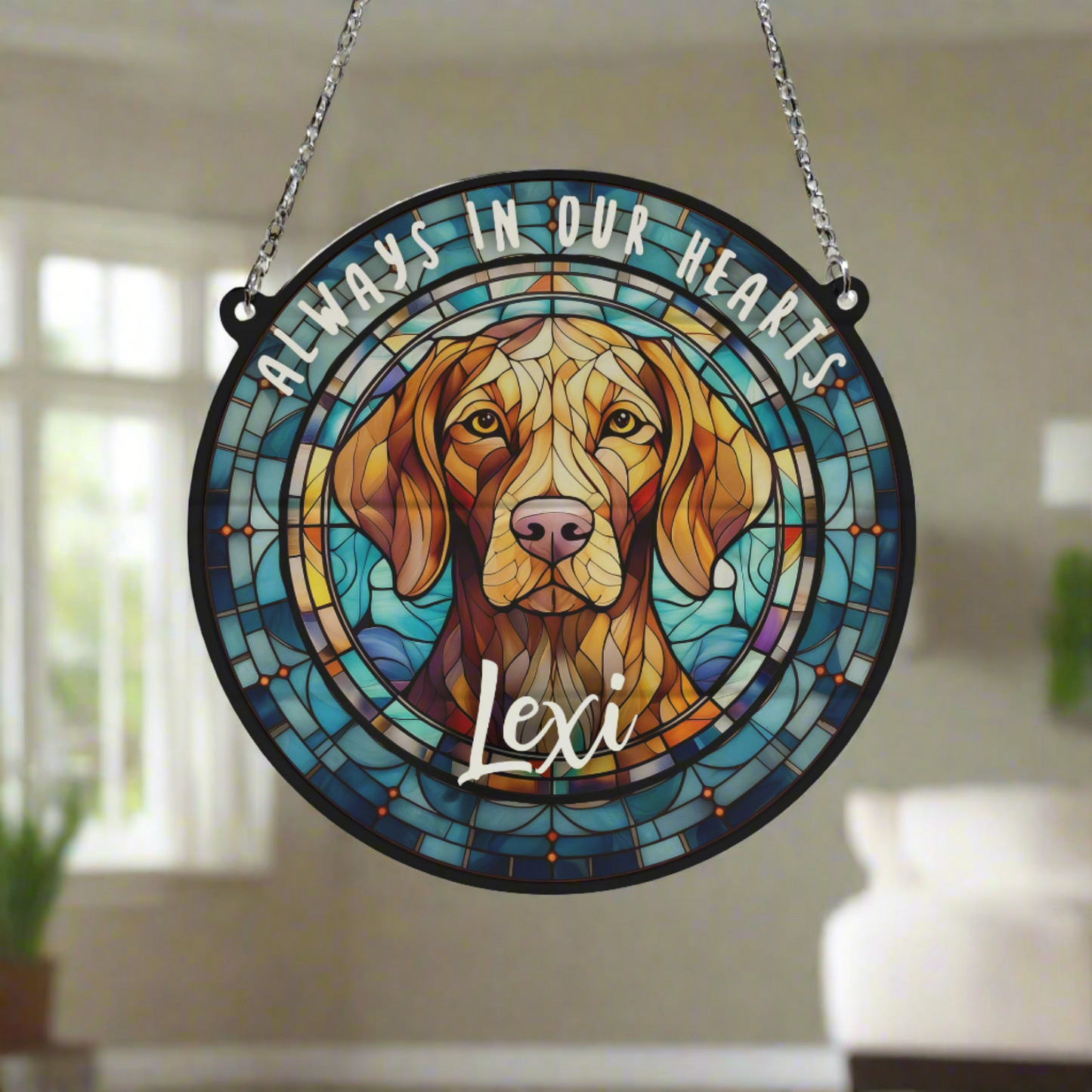 Vizsla Memorial Stained Glass Effect Suncatcher