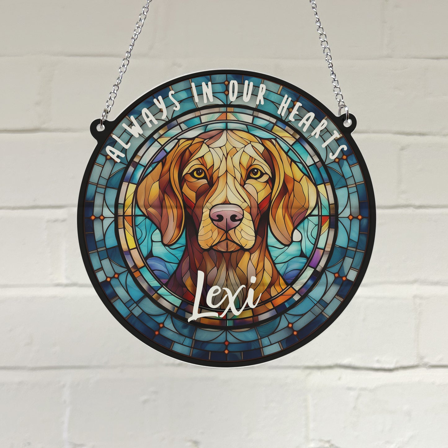 Vizsla Memorial Stained Glass Effect Suncatcher