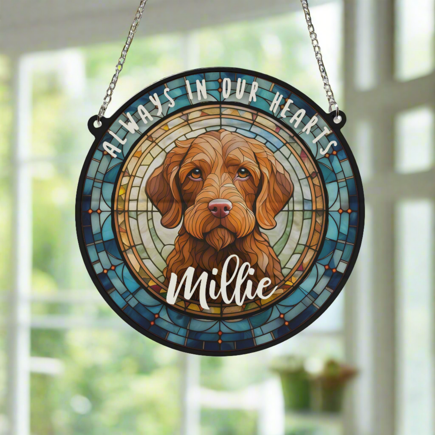 Vizsla Wirehaired Memorial Stained Glass Effect Suncatcher