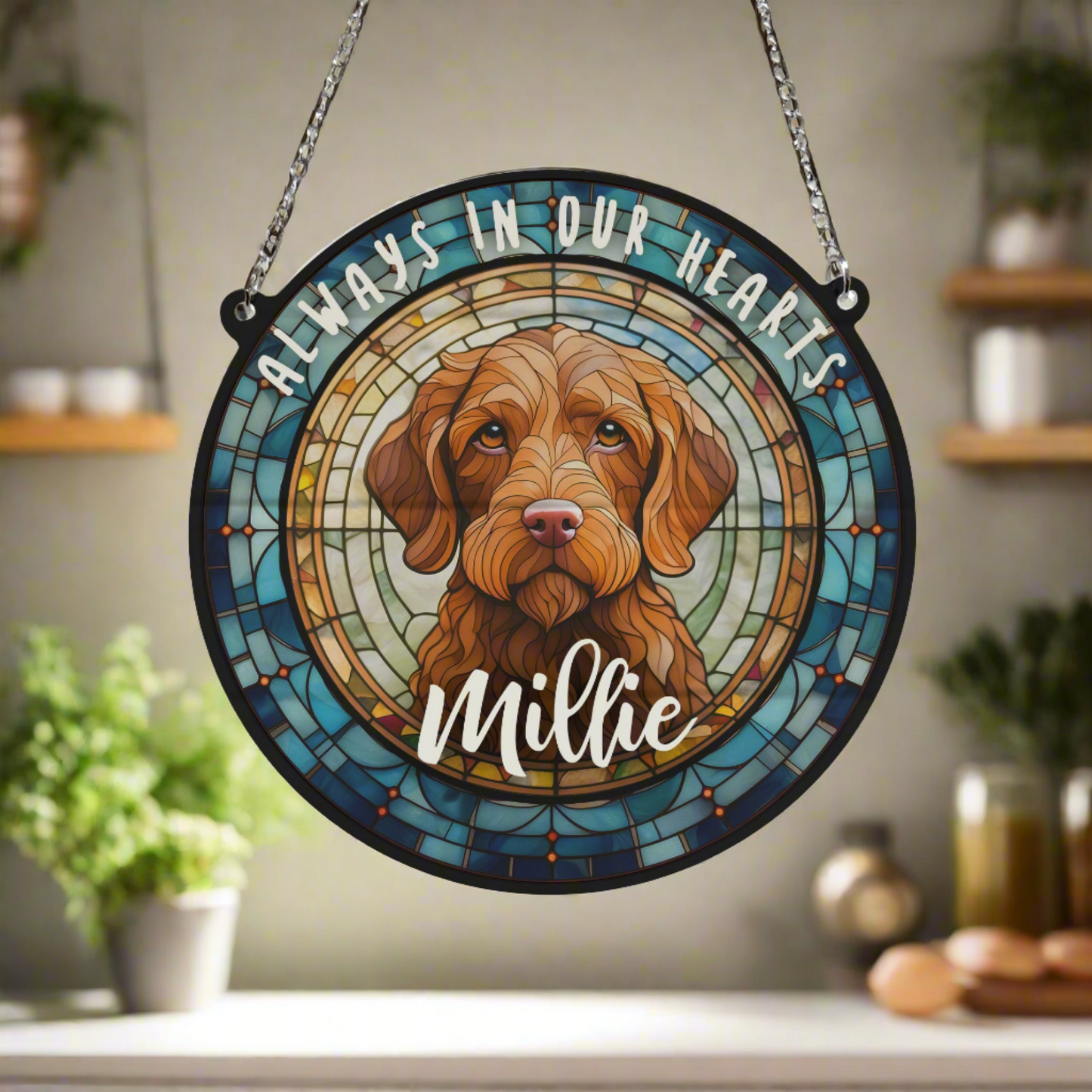 Vizsla Wirehaired Memorial Stained Glass Effect Suncatcher