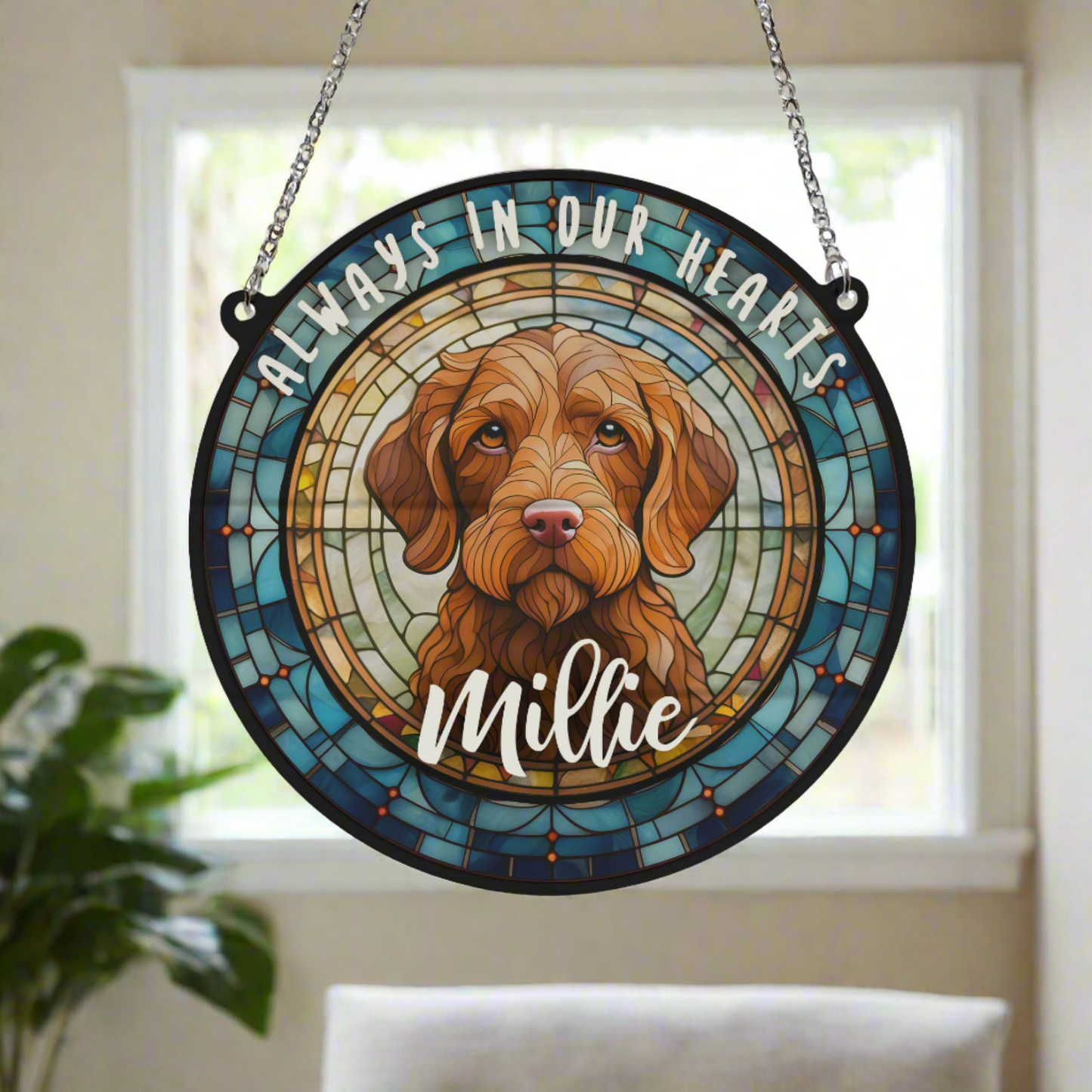 Vizsla Wirehaired Memorial Stained Glass Effect Suncatcher