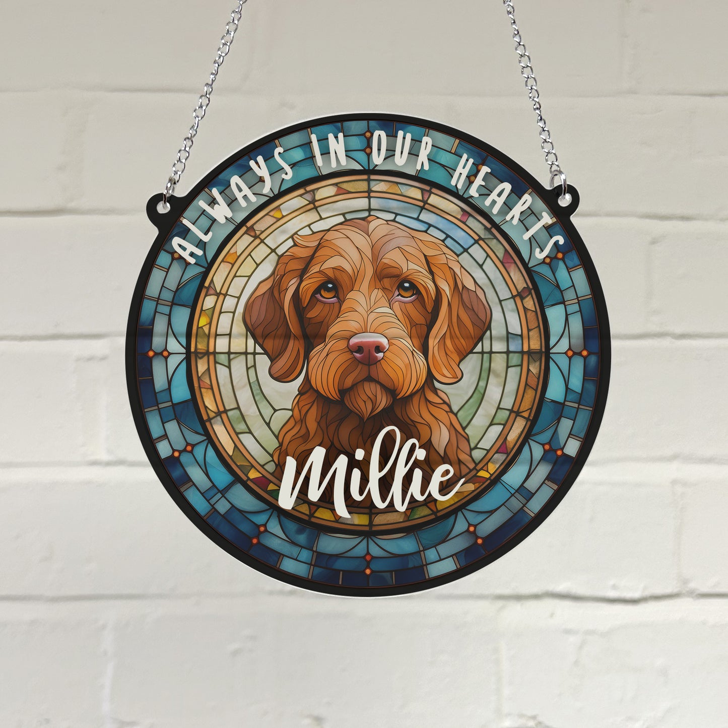 Vizsla Wirehaired Memorial Stained Glass Effect Suncatcher