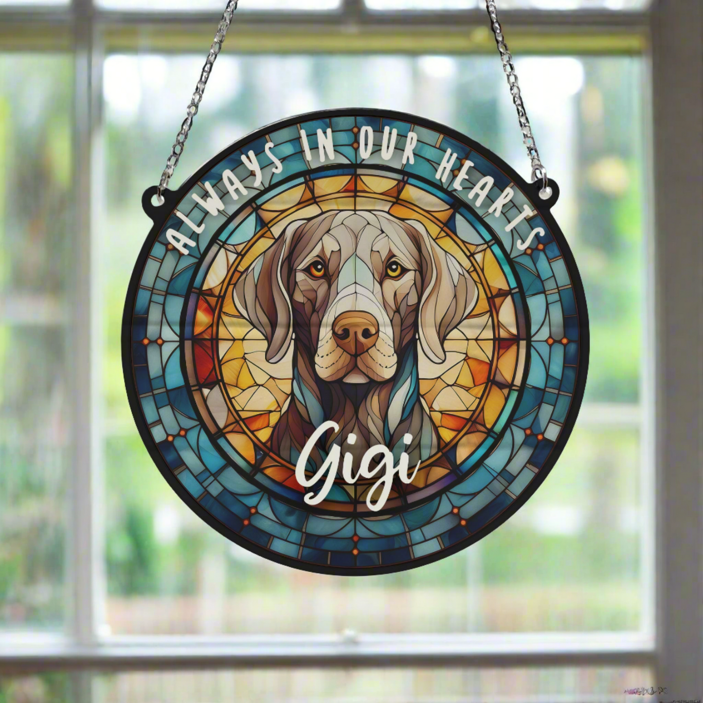 Weimaraner Memorial Stained Glass Effect Suncatcher