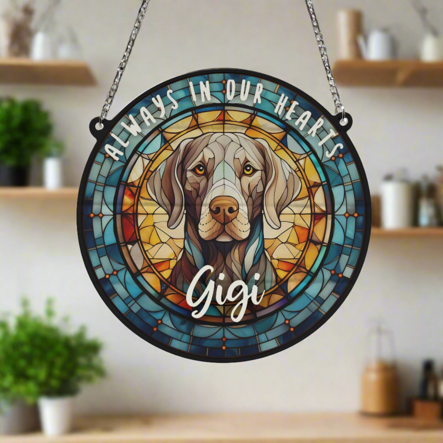 Weimaraner Memorial Stained Glass Effect Suncatcher