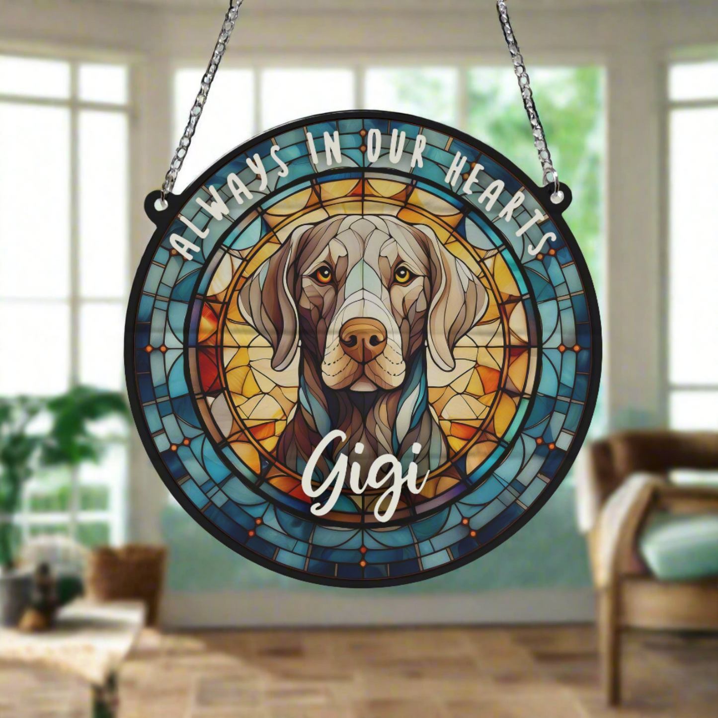 Weimaraner Memorial Stained Glass Effect Suncatcher