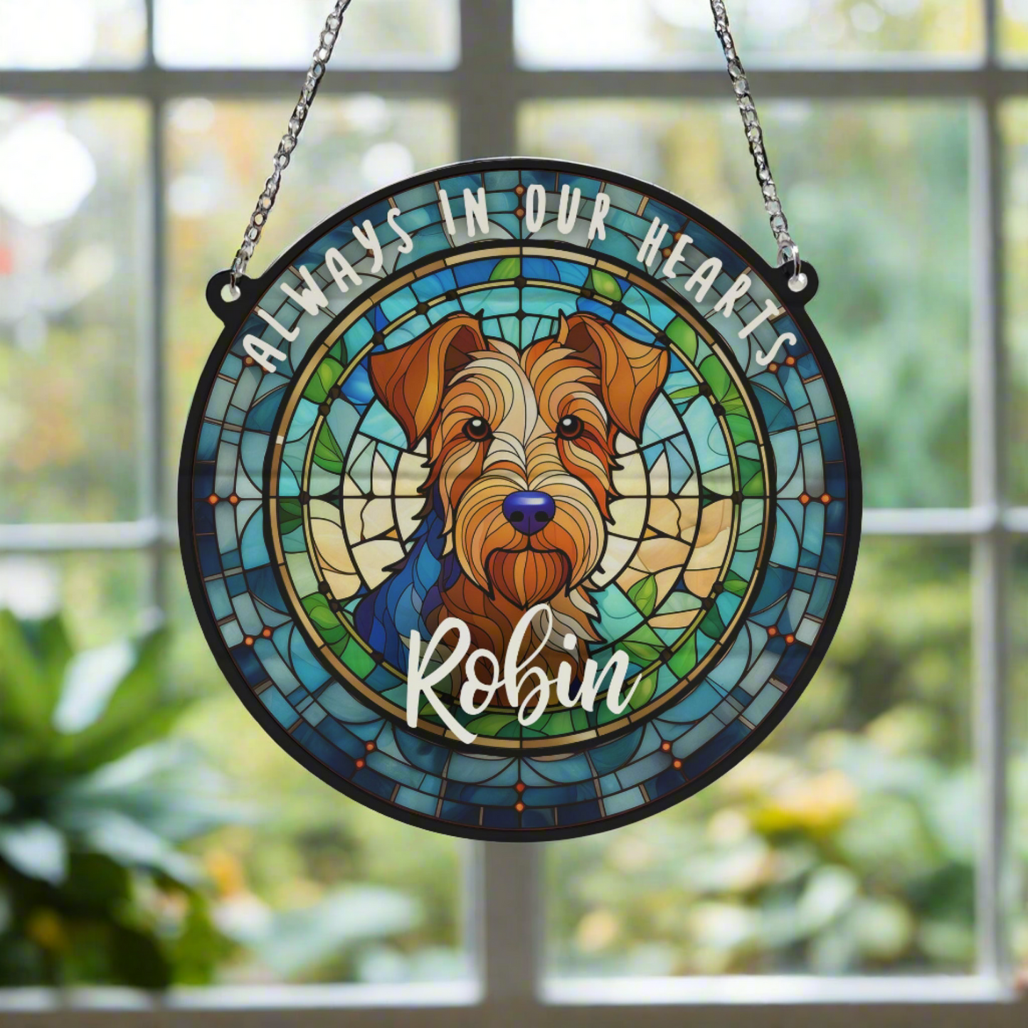 Welsh Terrier Memorial Stained Glass Effect Suncatcher