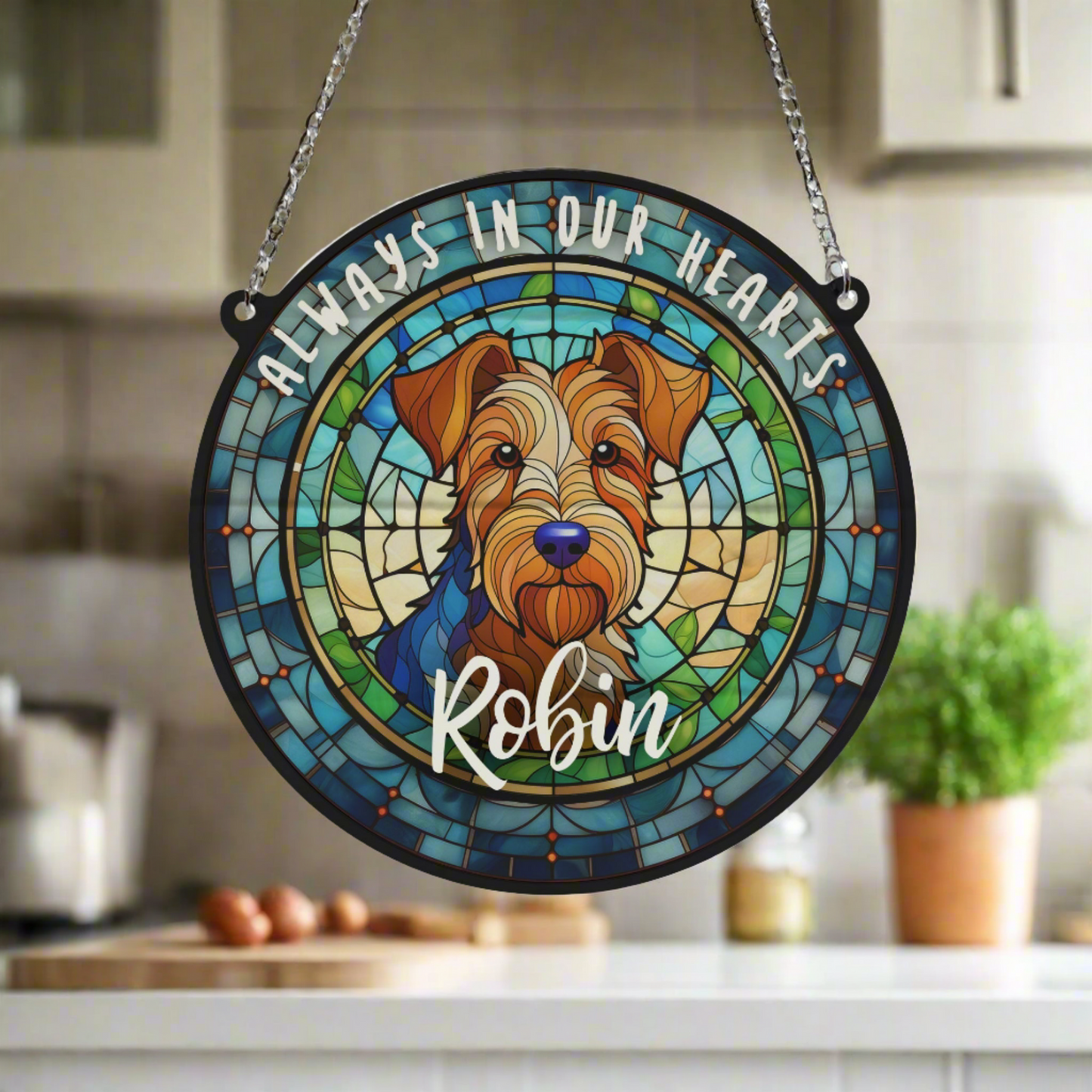 Welsh Terrier Memorial Stained Glass Effect Suncatcher