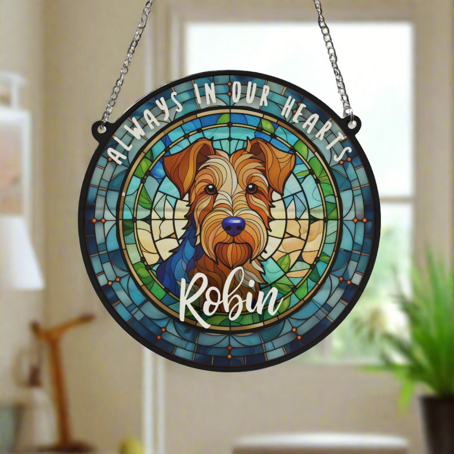 Welsh Terrier Memorial Stained Glass Effect Suncatcher