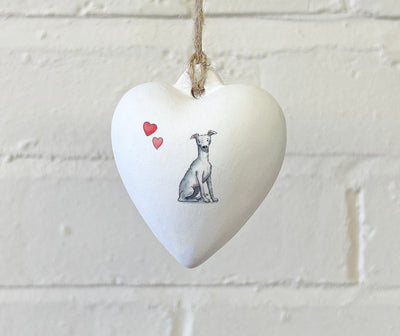 Whippet Ceramic Heart Bauble