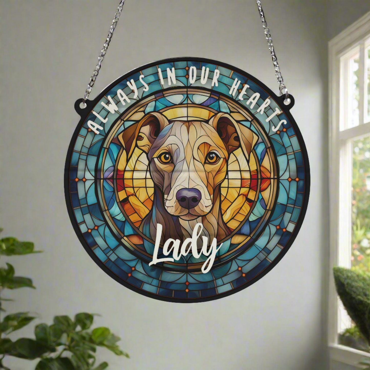 Whippet Memorial Stained Glass Effect Suncatcher