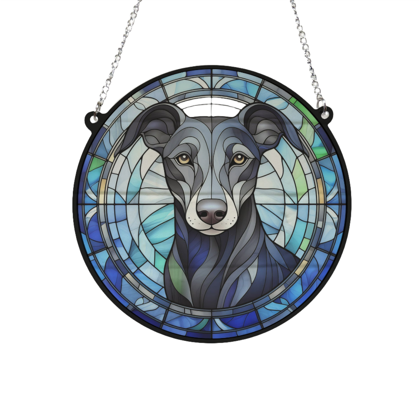 Whippet Black & White Stained Glass Effect Suncatcher