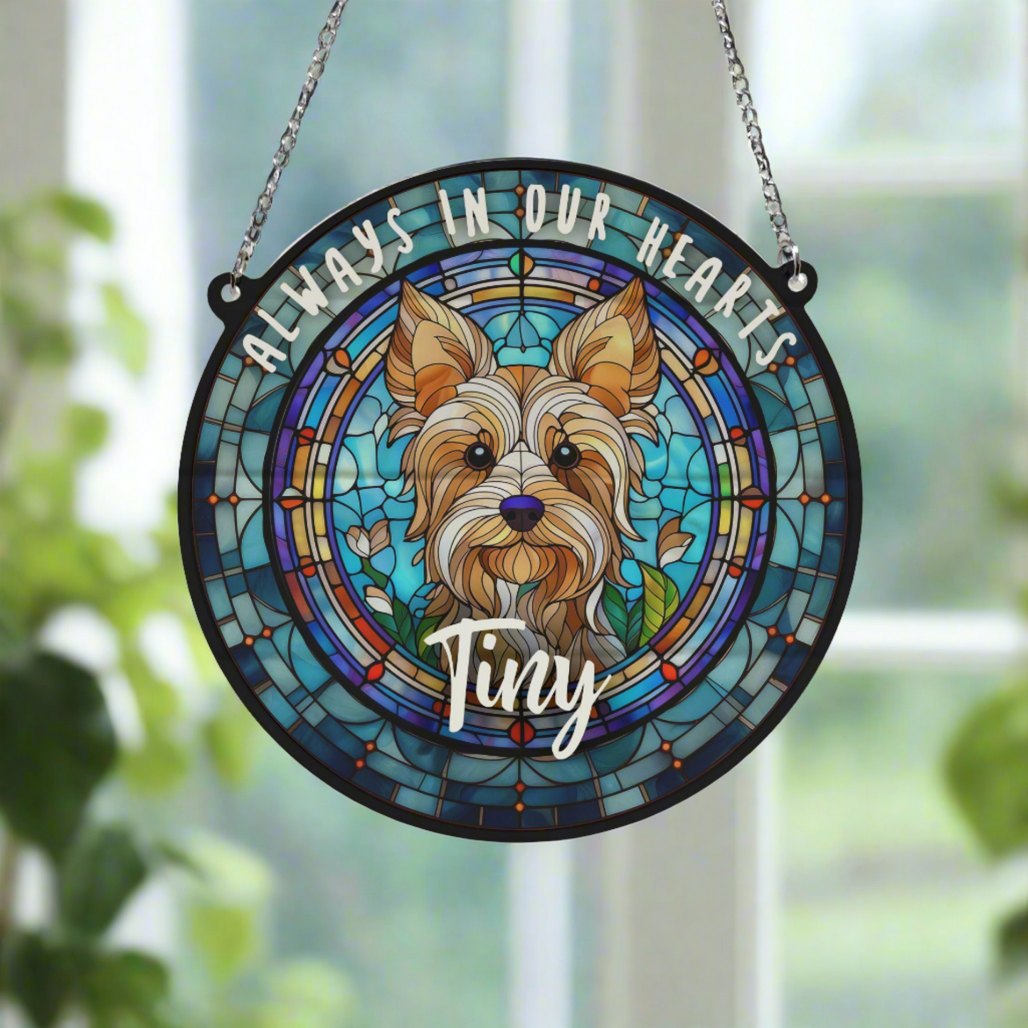 Yorkshire Terrier Memorial Stained Glass Effect Suncatcher