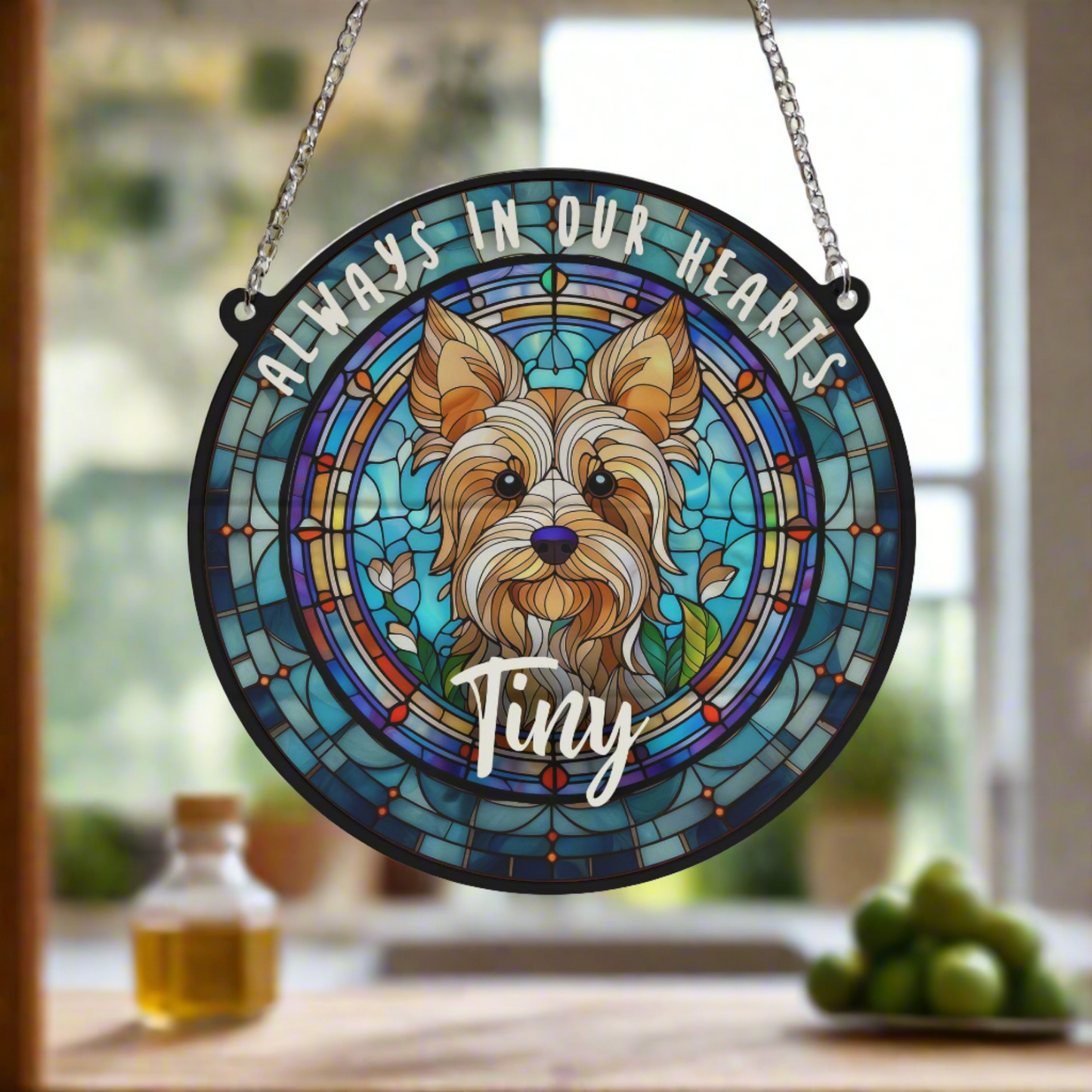 Yorkshire Terrier Memorial Stained Glass Effect Suncatcher