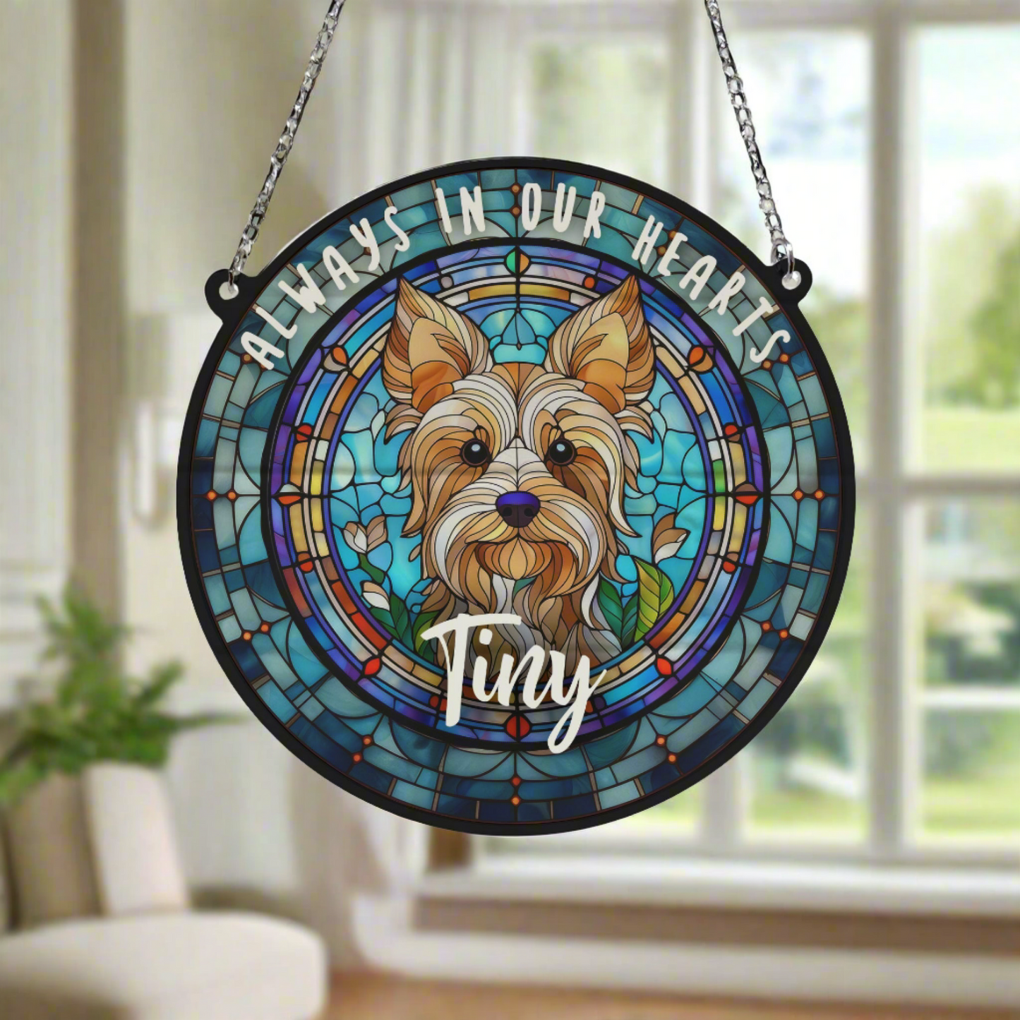 Yorkshire Terrier Memorial Stained Glass Effect Suncatcher