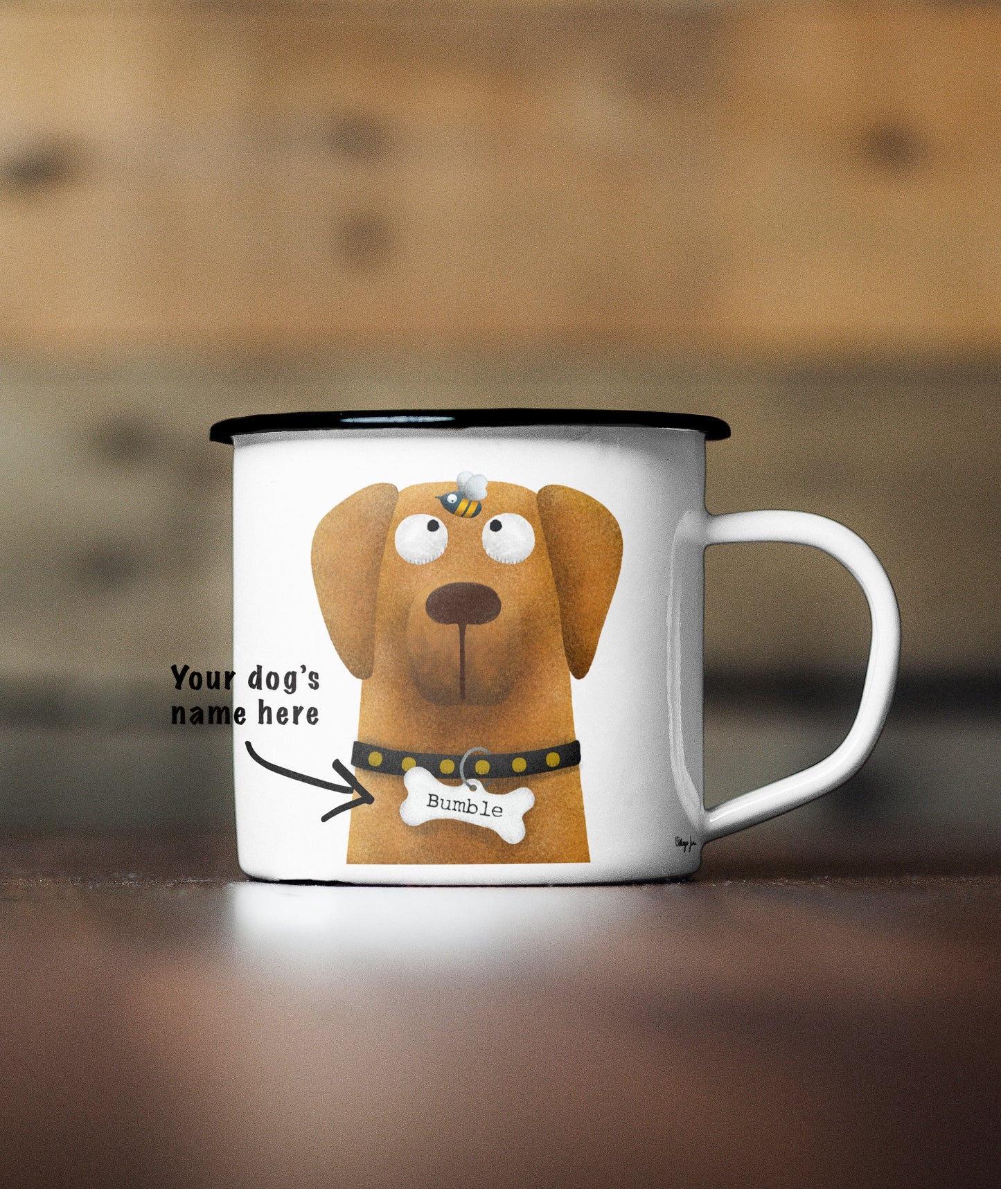 Golden Labrador & Bumble Bee - Personalised Pooch Art Enamel Mug