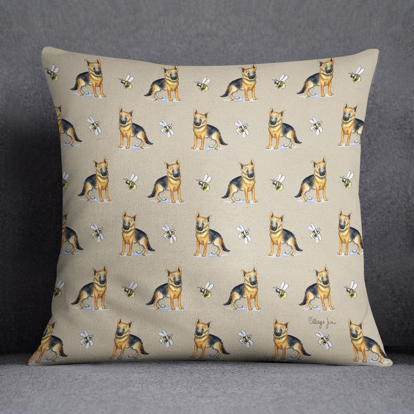 German Shepherd and Bee Cushion