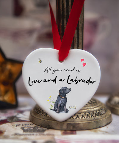 Love and a Labrador Black Ceramic Heart