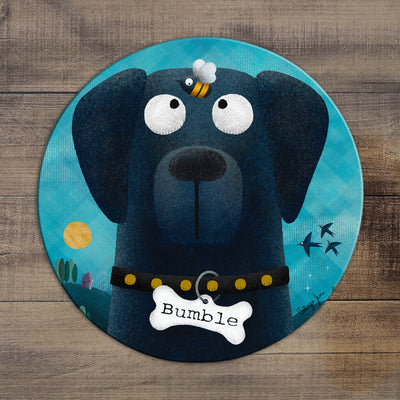 Black Labrador & Bumble Bee - Personalised Pooch Circular Glass Art Worktop Saver