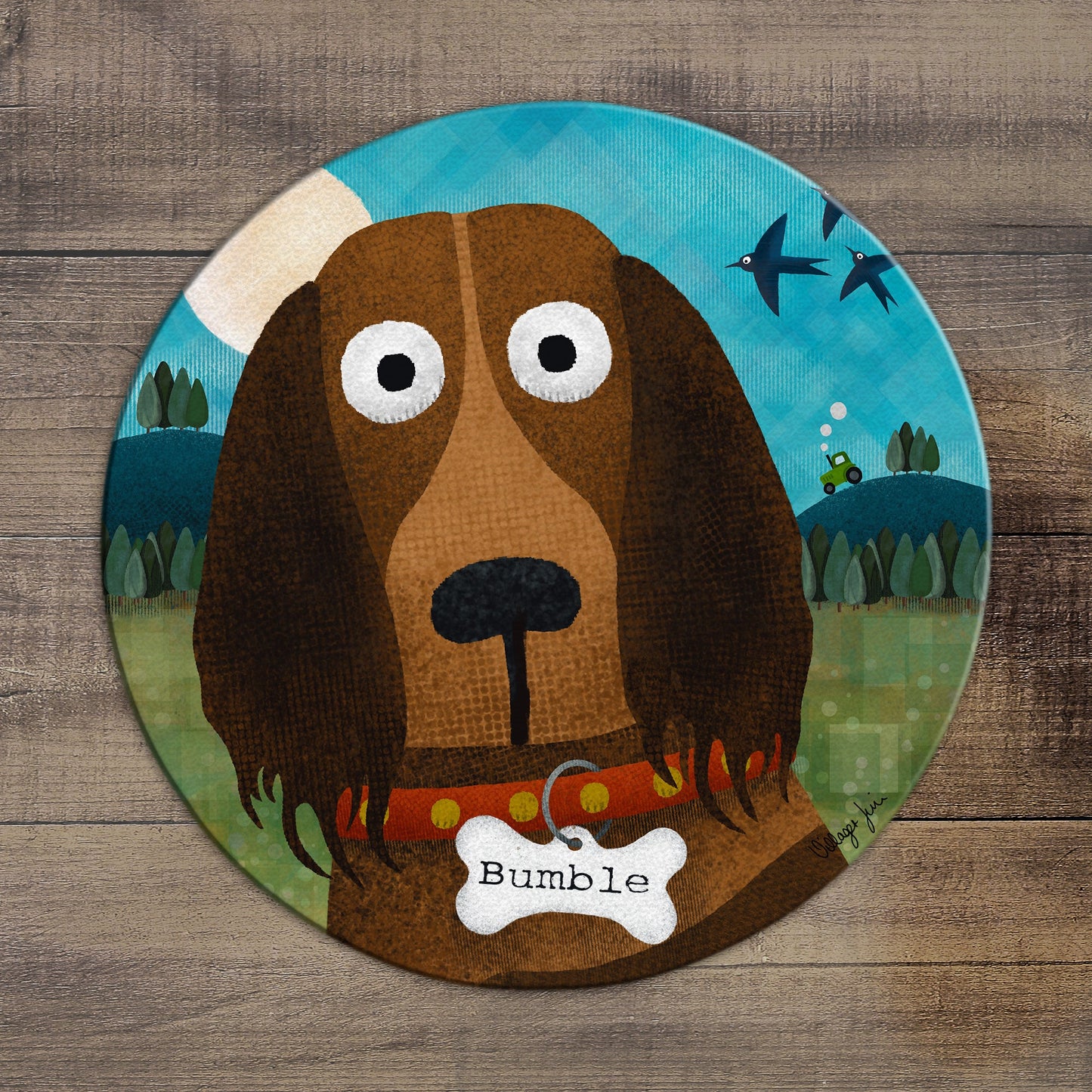 Springer Spaniel - Personalised Pooch Circular Glass Art Worktop Saver